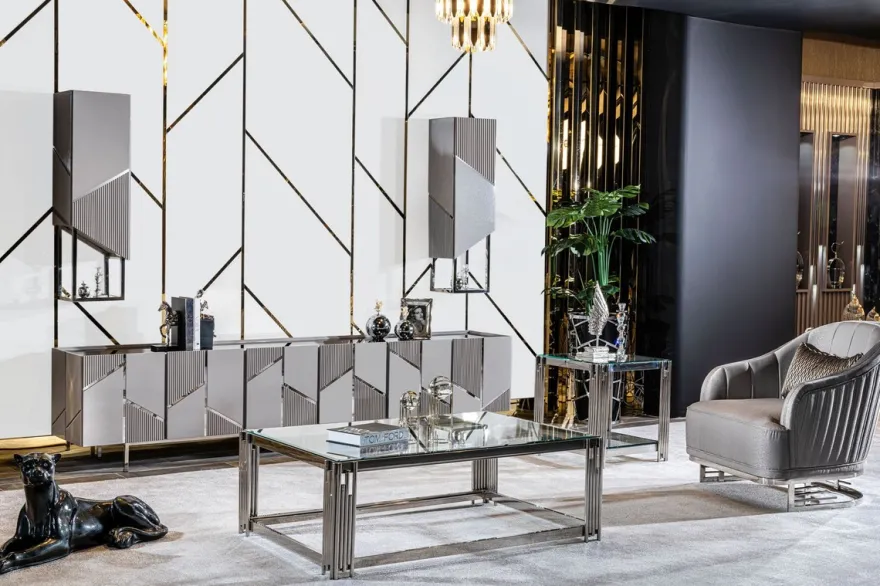 Casa Padrino Luxus Couchtisch Silber 120 x 80 x H. 45 cm - Rechteckiger Wohnzimmertisch mit Glasplatte - Luxus Wohnzimmer Möbel - Luxus Hotel Möbel