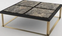 Casa Padrino Luxus Couchtisch Schwarz / Braun / Messingfarben 123 x 123 x H. 40 cm - Moderner quadratischer Wohnzimmertisch mit 4 Marmorplatten - Luxus Wohnzimmer Möbel