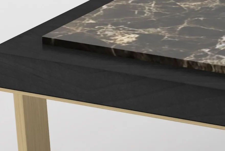 Casa Padrino Luxus Couchtisch Schwarz / Braun / Messingfarben 123 x 123 x H. 40 cm - Moderner quadratischer Wohnzimmertisch mit 4 Marmorplatten - Luxus Wohnzimmer Möbel