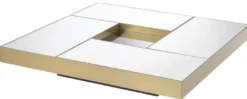 Casa Padrino Luxus Couchtisch Messingfarben / Schwarz 120 x 120 x H. 23,5 cm - Quadratischer Edelstahl Wohnzimmertisch mit Spiegelglas Tischplatten - Wohnzimmer Möbel - Luxus Qualität