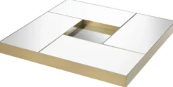 Casa Padrino Luxus Couchtisch Messingfarben / Schwarz 120 x 120 x H. 23,5 cm - Quadratischer Edelstahl Wohnzimmertisch mit Spiegelglas Tischplatten - Wohnzimmer Möbel - Luxus Qualität
