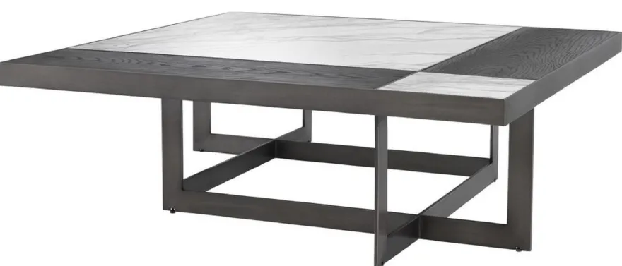 Casa Padrino Luxus Couchtisch Weiß / Lila / Mokka 110 x 110 x H. 35 cm - Wohnzimmertisch mit Marmorplatten und Edelstahl Gestell - Luxus Möbel