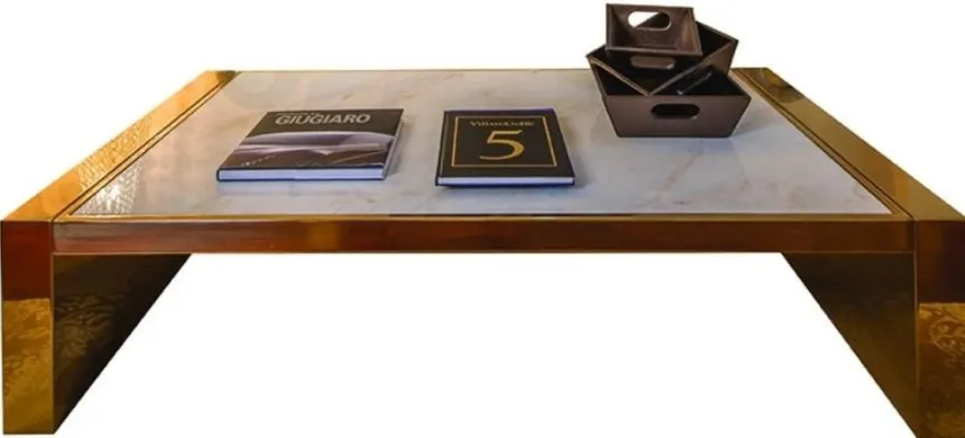 Casa Padrino Luxus Couchtisch Weiß / Gold / Taupe 160 x 90 x H. 36 cm - Moderner Wohnzimmertisch mit Calacatta Marmorplatte - Hotel Möbel - Luxus Qualität - Made in Italy