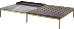 Casa Padrino Luxus Couchtisch Messingfarben / Grau / Braun 169,5 x 99,5 x H. 27 cm - Moderner Wohnzimmertisch - Luxus Wohnzimmer Möbel - Luxus Qualität