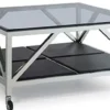 Casa Padrino Luxus Couchtisch Silber / Schwarz 100 x 100 x H. 50 cm - Quadratischer Wohnzimmertisch mit Rauchglasplatte und Rollen