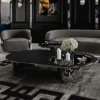 Casa Padrino Luxus Couchtisch Schwarz / Silber 150 cm - Ovaler Wohnzimmertisch - Hotel Möbel - Wohnzimmer Möbel - Luxus Möbel - Luxus Interior