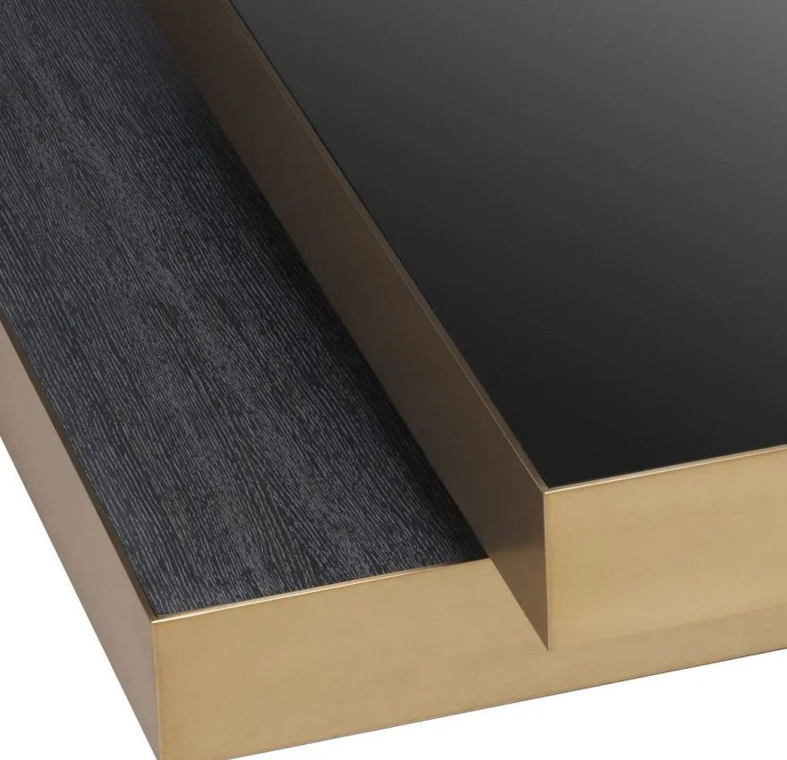 Casa Padrino Luxus Couchtisch Messingfarben / Anthrazitgrau / Schwarz 124 x 135 x H. 32 cm - Moderner Wohnzimmertisch - Wohnzimmer Möbel - Luxus Qualität