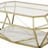 Casa Padrino Luxus Couchtisch Gold / Weiß 100 x 70 x H. 41 cm - Moderner Wohnzimmertisch mit Glas & Marmorplatte - Wohnzimmer Möbel