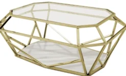 Casa Padrino Luxus Couchtisch Gold / Weiß 100 x 70 x H. 41 cm - Moderner Wohnzimmertisch mit Glas & Marmorplatte - Wohnzimmer Möbel