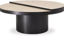 Casa Padrino Luxus Couchtisch Bronze / Beige Ø 88 x H. 35 cm - Runder Edelstahl Wohnzimmertisch mit 2 Travertin Tischplatten - Wohnzimmer Möbel - Luxus Möbel - Luxus Einrichtung