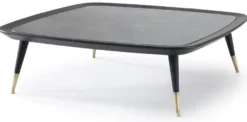 Casa Padrino Luxus Couchtisch Schwarz / Grün / Antik Messing 120 x 120 x H. 38 cm - Quadratischer Wohnzimmertisch mit Marmorplatte - Wohnzimmer Möbel - Hotel Möbel - Luxus Möbel