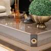 Casa Padrino Luxus Couchtisch 2er Set Braun / Grau / Gold - Luxus Massivholz Wohnzimmertische - Wohnzimmer Möbel - Luxus Möbel