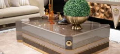 Casa Padrino Luxus Couchtisch 2er Set Braun / Grau / Gold - Luxus Massivholz Wohnzimmertische - Wohnzimmer Möbel - Luxus Möbel