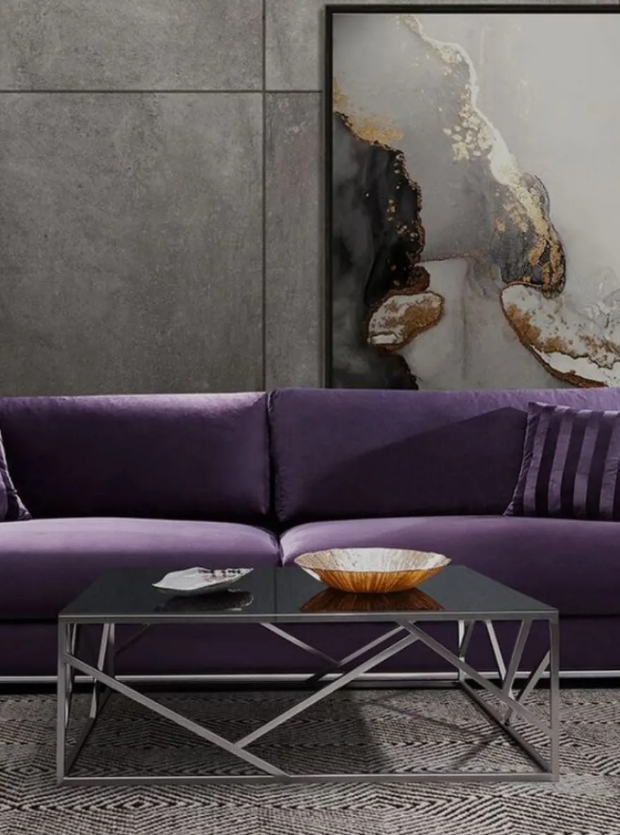 Casa Padrino Luxus Couchtisch Silber / Schwarz 125 x 125 x H. 43 cm - Quadratischer Edelstahl Wohnzimmertisch mit Glasplatte - Wohnzimmer Möbel - Luxus Qualität