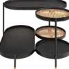 Casa Padrino Luxus Couchtisch Schwarz / Naturfarben / Messing 82,8 x 83,5 x H. 53 cm - Mindiholz & Rattan Wohnzimmertisch mit Stahl Gestell - Wohnzimmer Möbel - Luxus Möbel - Luxus Einrichtung