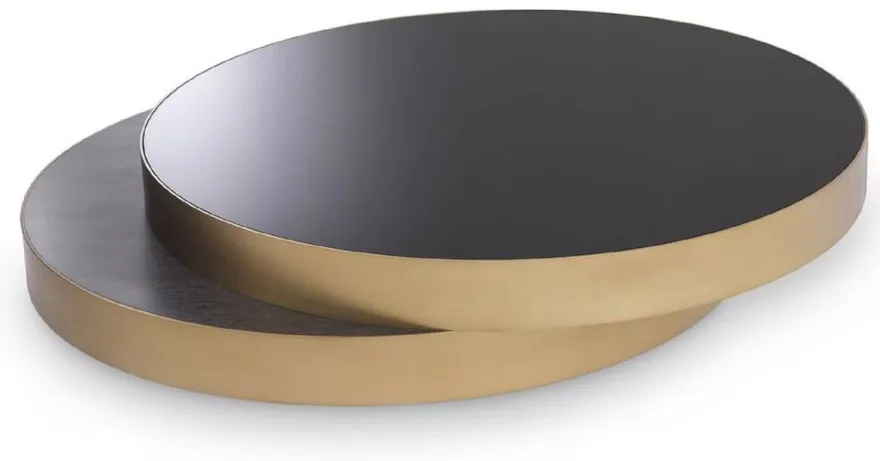 Casa Padrino Luxus Couchtisch Messing / Schwarz / Schwarzgrau 140 x 120 x H. 28,5 cm - Moderner Wohnzimmertisch - Wohnzimmer Möbel - Luxus Qualität