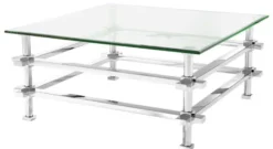 Casa Padrino Luxus Couchtisch Silber 100 x 100 x H. 45,5 cm - Edelstahl Wohnzimmertisch mit Glasplatte