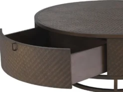 Casa Padrino Luxus Couchtisch Bronze Ø 100 x H. 40,5 cm - Runder Wohnzimmertisch mit 2 Schubladen - Luxus Wohnzimmermöbel