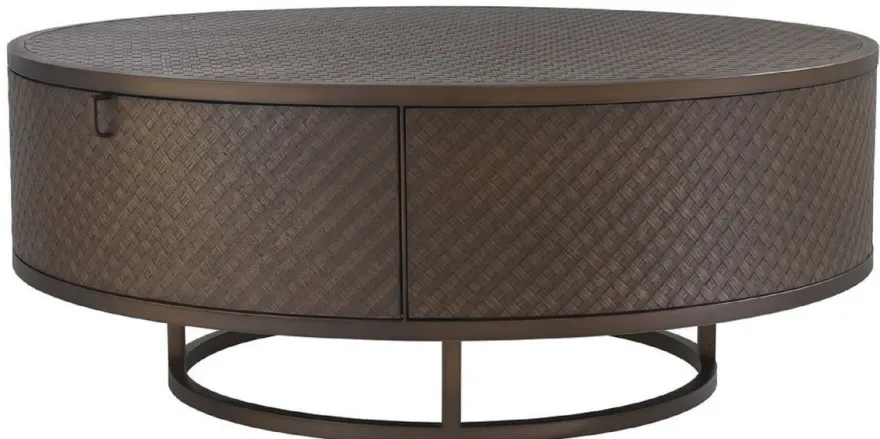 Casa Padrino Luxus Couchtisch Bronze Ø 100 x H. 40,5 cm - Runder Wohnzimmertisch mit 2 Schubladen - Luxus Wohnzimmermöbel