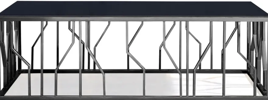 Casa Padrino Luxus Couchtisch Silber / Schwarz 125 x 65 x H. 43 cm - Rechteckiger Edelstahl Wohnzimmertisch mit Glasplatte - Wohnzimmer Möbel - Luxus Qualität