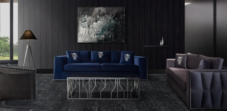 Casa Padrino Luxus Couchtisch Silber / Schwarz 125 x 65 x H. 43 cm - Rechteckiger Edelstahl Wohnzimmertisch mit Glasplatte - Wohnzimmer Möbel - Luxus Qualität