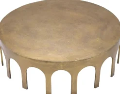 Casa Padrino Luxus Couchtisch Vintage Messing Ø 97,5 x H. 30 cm - Runder Aluminium Wohnzimmertisch - Aluminium Möbel - Wohnzimmer Möbel - Luxus Möbel - Luxus Wohnzimmer Einrichtung