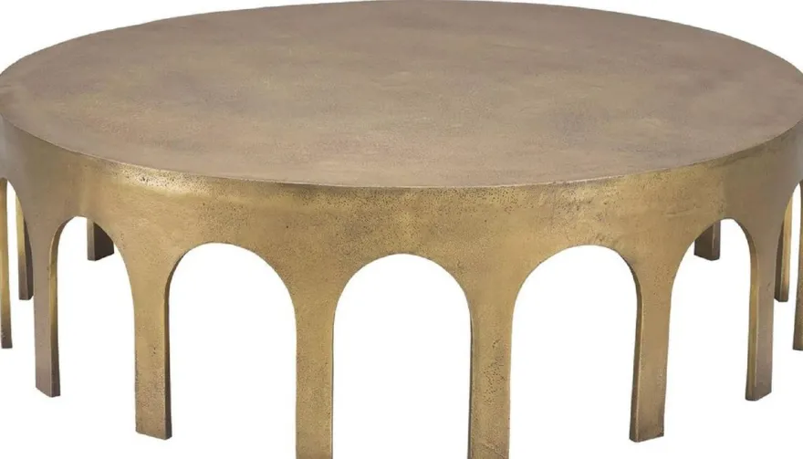 Casa Padrino Luxus Couchtisch Vintage Messing Ø 97,5 x H. 30 cm - Runder Aluminium Wohnzimmertisch - Aluminium Möbel - Wohnzimmer Möbel - Luxus Möbel - Luxus Wohnzimmer Einrichtung