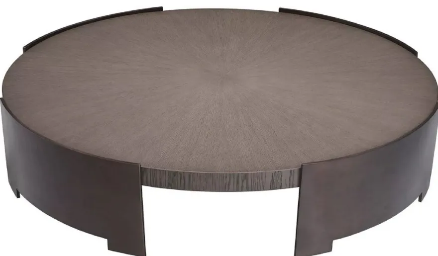 Casa Padrino Luxus Couchtisch Grau / Bronze Ø 118,5 x H. 24,5 cm - Runder Wohnzimmertisch mit Massivholz Tischplatte - Wohnzimmer Möbel - Massivholz Möbel - Luxus Möbel - Luxus Einrichtung
