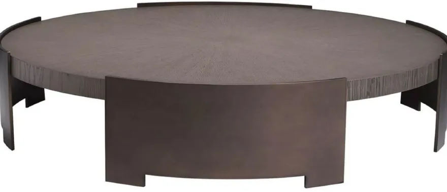Casa Padrino Luxus Couchtisch Grau / Bronze Ø 118,5 x H. 24,5 cm - Runder Wohnzimmertisch mit Massivholz Tischplatte - Wohnzimmer Möbel - Massivholz Möbel - Luxus Möbel - Luxus Einrichtung