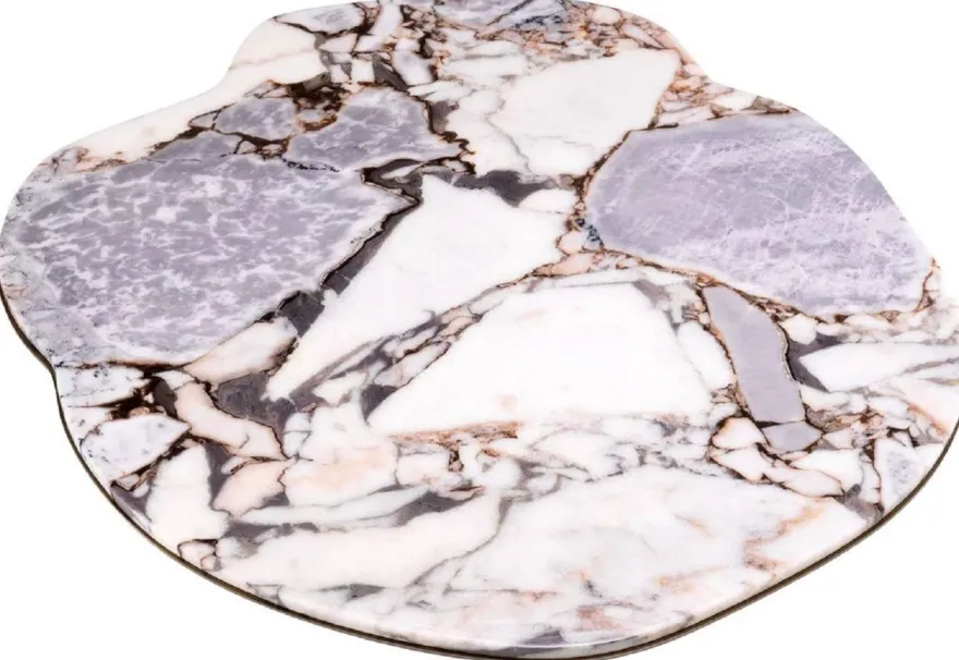 Casa Padrino Luxus Couchtisch Mehrfarbig / Messing 100,5 x 88,5 x H. 37 cm - Edelstahl Wohnzimmertisch mit Marmorplatte - Wohnzimmer Möbel - Luxus Möbel - Wohnzimmer Einrichtung - Luxus Qualität
