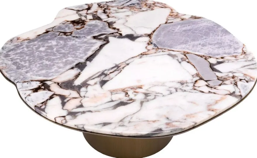 Casa Padrino Luxus Couchtisch Mehrfarbig / Messing 100,5 x 88,5 x H. 37 cm - Edelstahl Wohnzimmertisch mit Marmorplatte - Wohnzimmer Möbel - Luxus Möbel - Wohnzimmer Einrichtung - Luxus Qualität