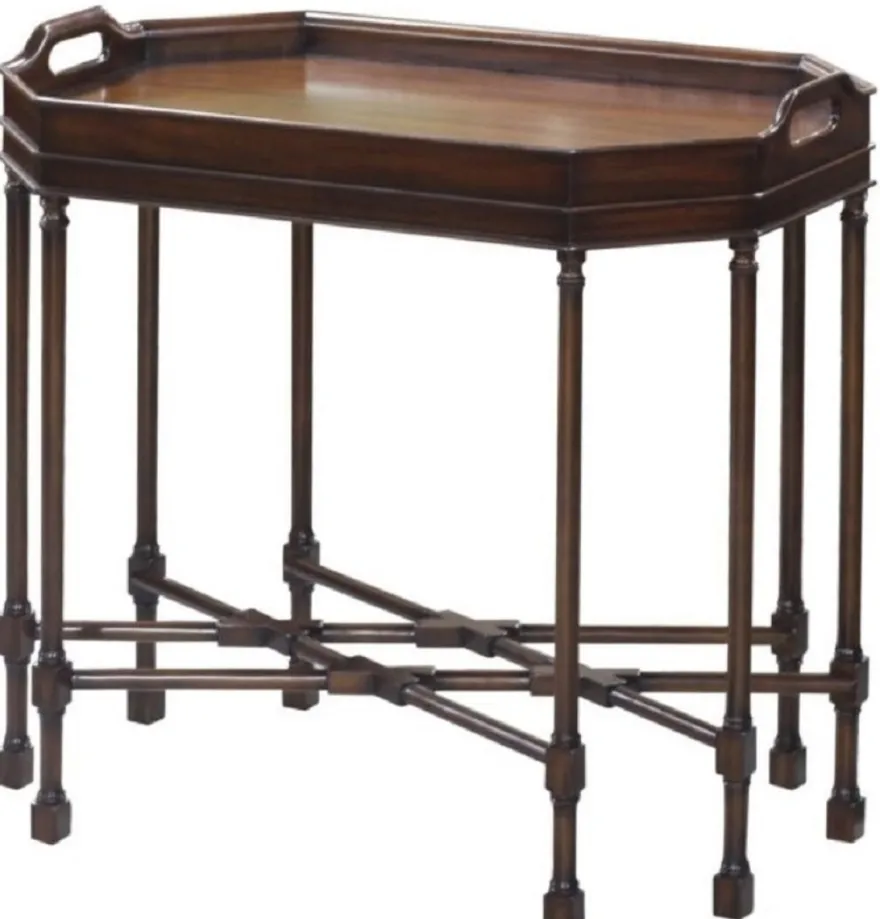 Casa Padrino Luxus Couchtisch / Serviertisch Dunkelbraun 66 x 41 x H. 62 cm - Mahagoni Wohnzimmertisch mit abnehmbarem Tablett