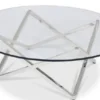 Casa Padrino Luxus Couchtisch Silber Ø 60 x H. 50 cm - Runder Wohnzimmertisch mit Glasplatte - Luxus Wohnzimmermöbel