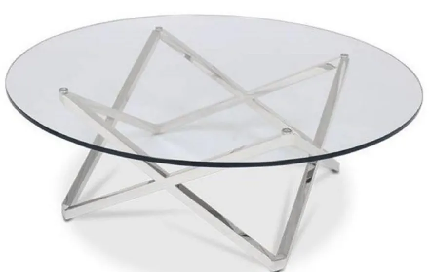 Casa Padrino Luxus Couchtisch Silber Ø 60 x H. 50 cm - Runder Wohnzimmertisch mit Glasplatte - Luxus Wohnzimmermöbel