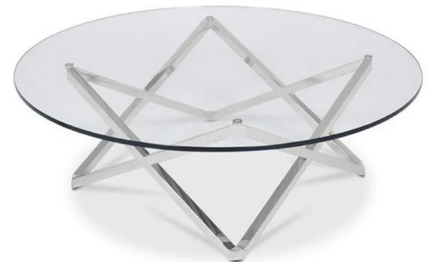 Casa Padrino Luxus Couchtisch Silber Ø 60 x H. 50 cm - Runder Wohnzimmertisch mit Glasplatte - Luxus Wohnzimmermöbel