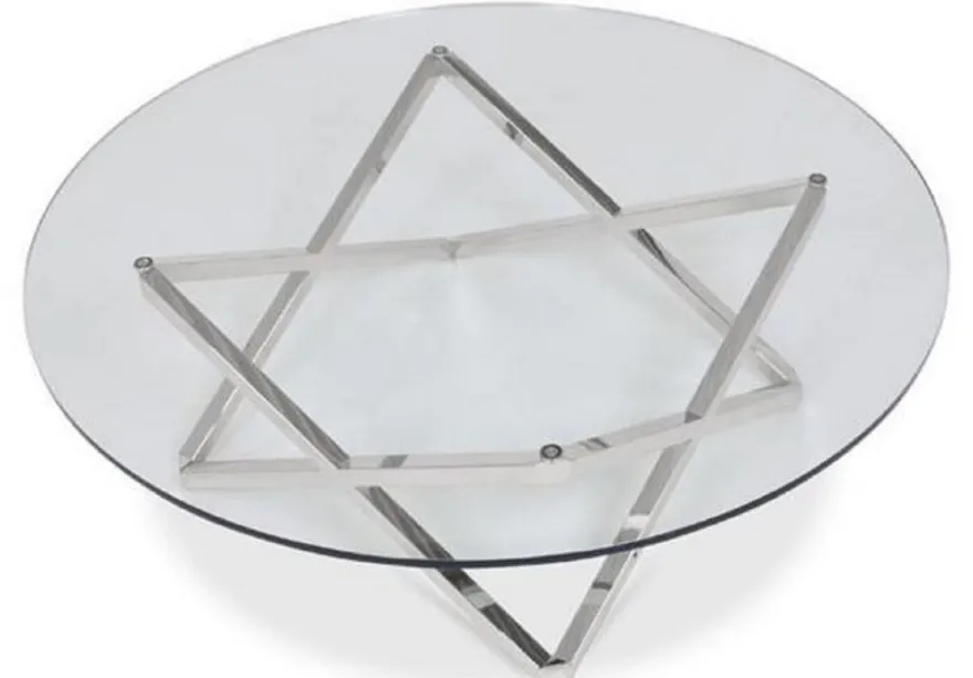 Casa Padrino Luxus Couchtisch Silber Ø 60 x H. 50 cm - Runder Wohnzimmertisch mit Glasplatte - Luxus Wohnzimmermöbel