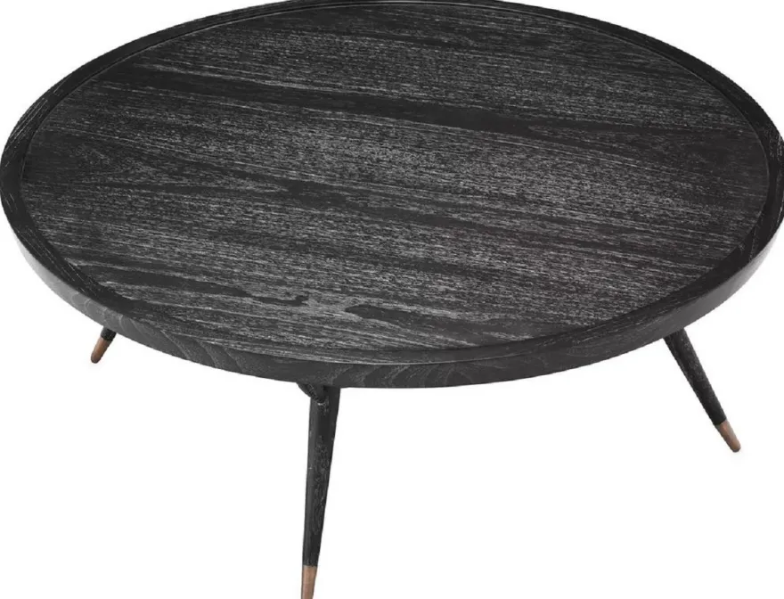 Casa Padrino Luxus Couchtisch Schwarzgrau / Antik Messing Ø 100 x H. 38,5 cm - Runder Massivholz Wohnzimmertisch - Luxus Wohnzimmer Möbel