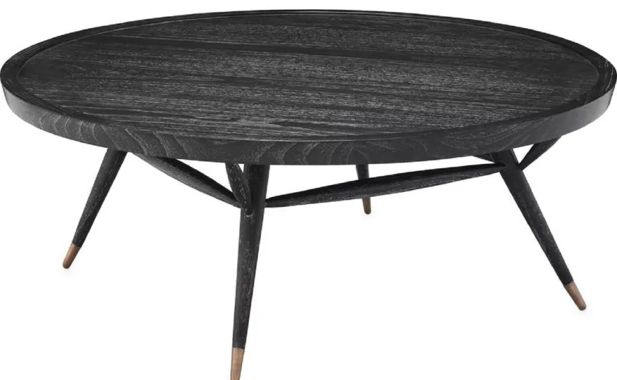 Casa Padrino Luxus Couchtisch Schwarzgrau / Antik Messing Ø 100 x H. 38,5 cm - Runder Massivholz Wohnzimmertisch - Luxus Wohnzimmer Möbel