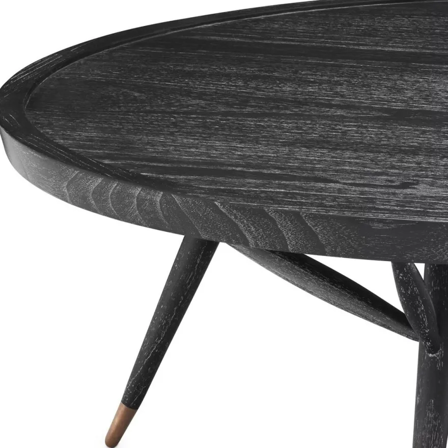 Casa Padrino Luxus Couchtisch Schwarzgrau / Antik Messing Ø 100 x H. 38,5 cm - Runder Massivholz Wohnzimmertisch - Luxus Wohnzimmer Möbel
