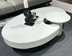 Casa Padrino Luxus Couchtisch mit Beistelltisch Weiß 171 x 110 x H. 35,5 cm - Ovaler Wohnzimmertisch mit Beistelltisch - Wohnzimmer Möbel - Luxus Möbel - Luxus Einrichtung
