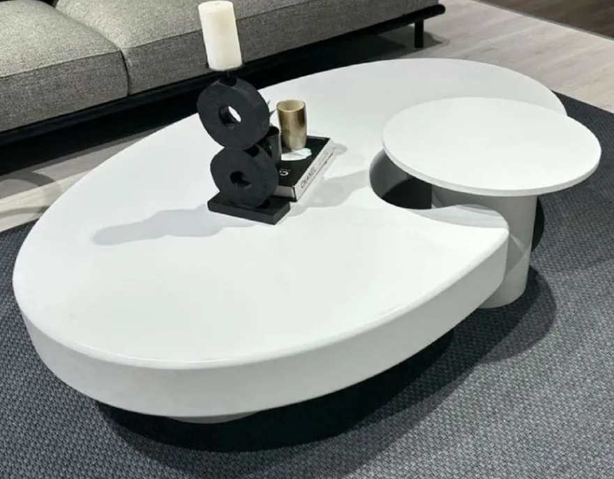 Casa Padrino Luxus Couchtisch mit Beistelltisch Weiß 171 x 110 x H. 35,5 cm - Ovaler Wohnzimmertisch mit Beistelltisch - Wohnzimmer Möbel - Luxus Möbel - Luxus Einrichtung
