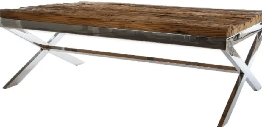 Casa Padrino Luxus Couchtisch Braun / Silber 130 x 80 x H. 45 cm - Wohnzimmertisch mit rustikaler Oberfläche und zusätzlicher Glasplatte