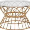 Casa Padrino Luxus Couchtisch mit Glasplatte Naturfarben Ø 75 cm - Wohnzimmer Möbel