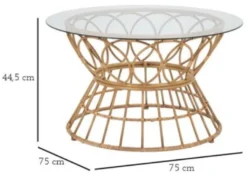 Casa Padrino Luxus Couchtisch mit Glasplatte Naturfarben Ø 75 cm - Wohnzimmer Möbel