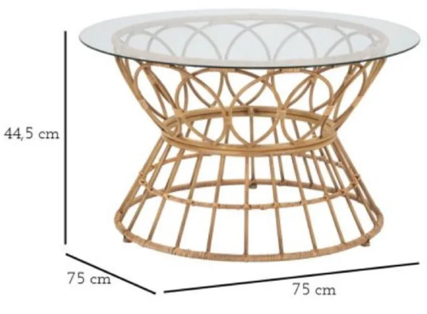 Casa Padrino Luxus Couchtisch mit Glasplatte Naturfarben Ø 75 cm - Wohnzimmer Möbel