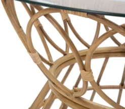 Casa Padrino Luxus Couchtisch mit Glasplatte Naturfarben Ø 75 cm - Wohnzimmer Möbel