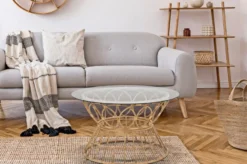 Casa Padrino Luxus Couchtisch mit Glasplatte Naturfarben Ø 75 cm - Wohnzimmer Möbel