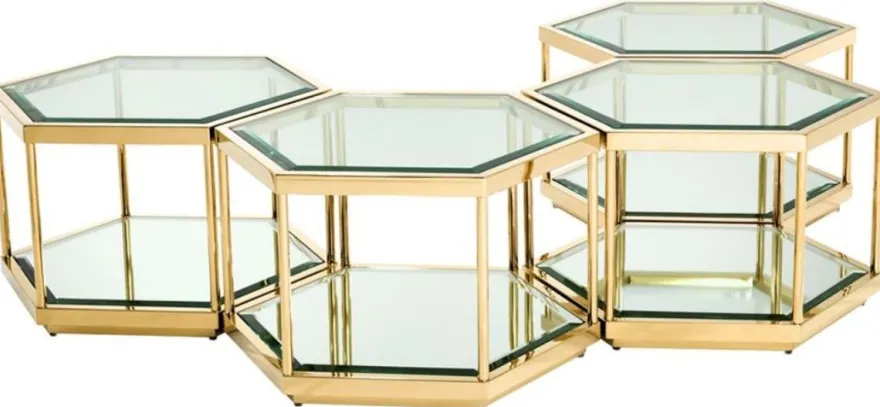 Casa Padrino Luxus Couchtisch / Wohnzimmertisch 4er Set Gold 60 x 52 x H. 36 cm - Wohnzimmermöbel