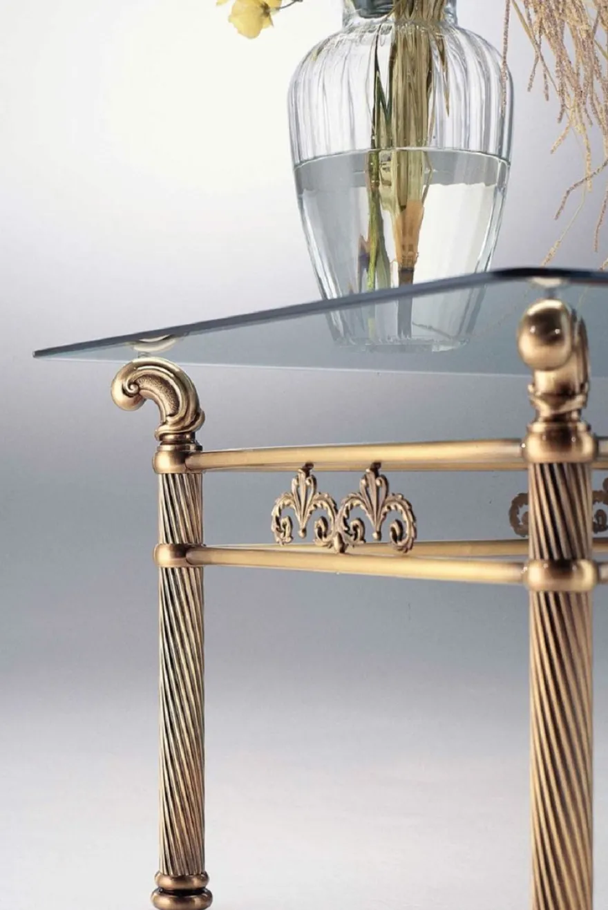 Casa Padrino Luxus Couchtisch Messing / Antik Bronze 120 x 70 x H. 50 cm - Rechteckiger Messing Wohnzimmertisch mit Glasplatte - Wohnzimmer Möbel - Luxus Qualität - Made in Italy