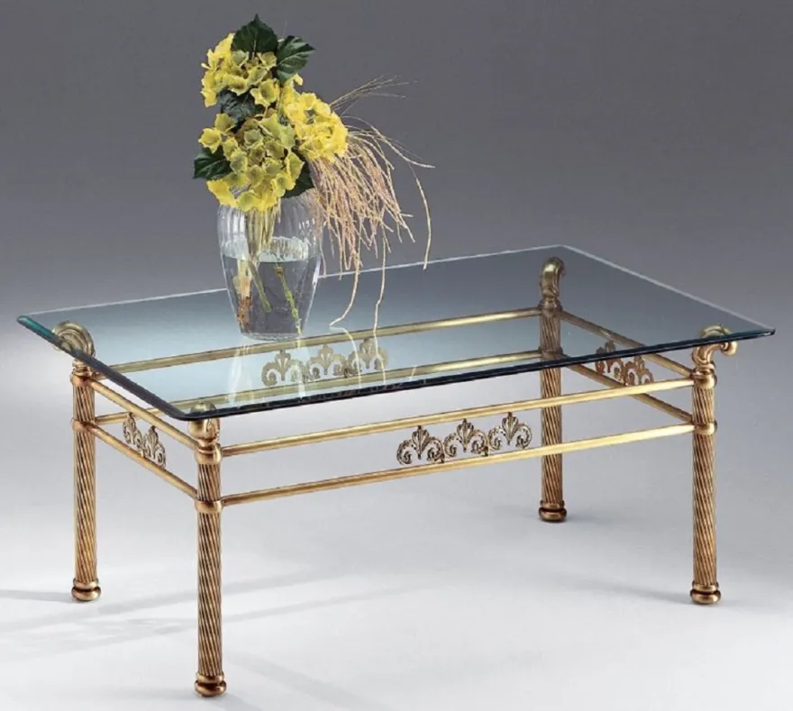 Casa Padrino Luxus Couchtisch Messing / Antik Bronze 120 x 70 x H. 50 cm - Rechteckiger Messing Wohnzimmertisch mit Glasplatte - Wohnzimmer Möbel - Luxus Qualität - Made in Italy
